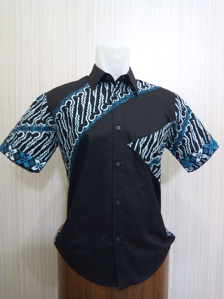 Kemeja Batik Kombinasi Lengan Pendek Batik Cap Solo Ivan