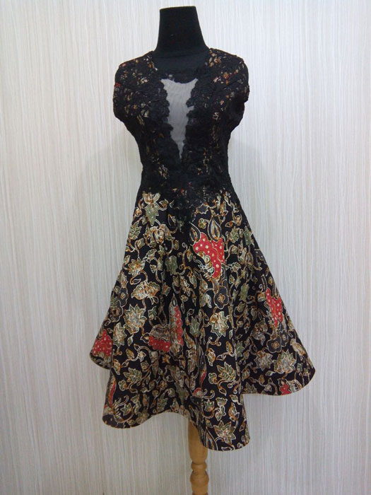 Dress Wanita Baju Batik Pesta Victoria Kupu Batik Brokat Kombinasi Katun